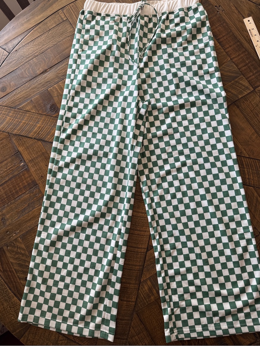 JADE BY JANE Green Checkerboard Print Pant w/Drawstring Waist-Women's XL